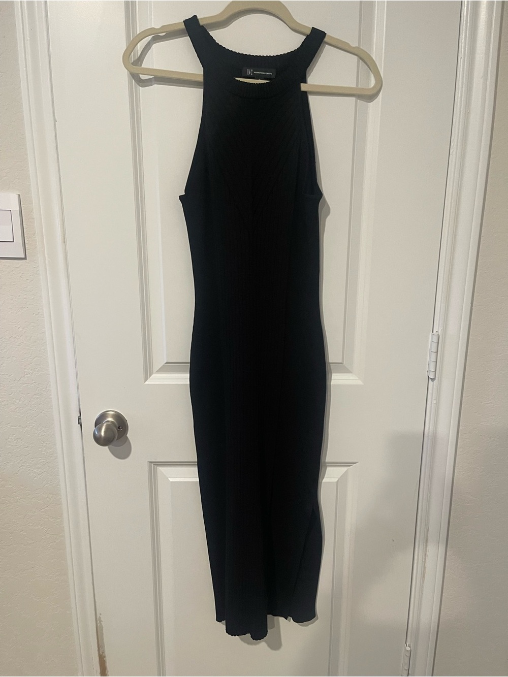 INC International Concepts Black Ribbed Halter Maxi Dress